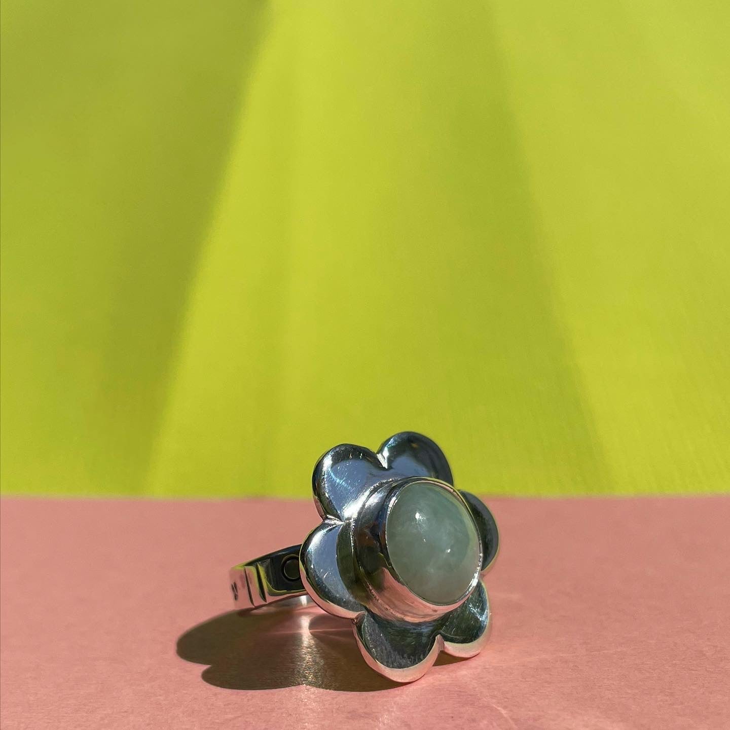 Daisy Ring- Classic 6 Petal Green Jade