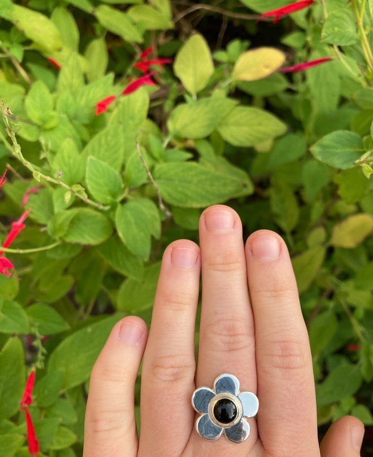 Daisy Ring- Classic 5 Petal Black Onyx