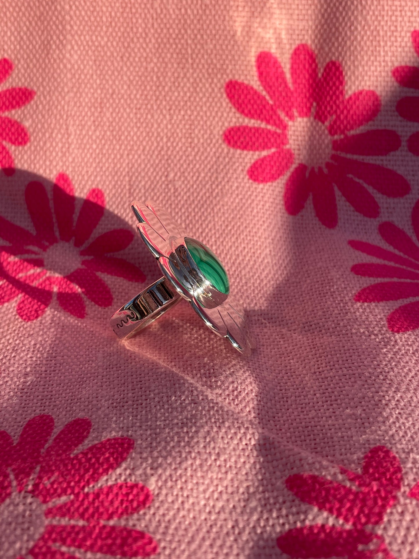 Chunky Daisy Ring with Malachite