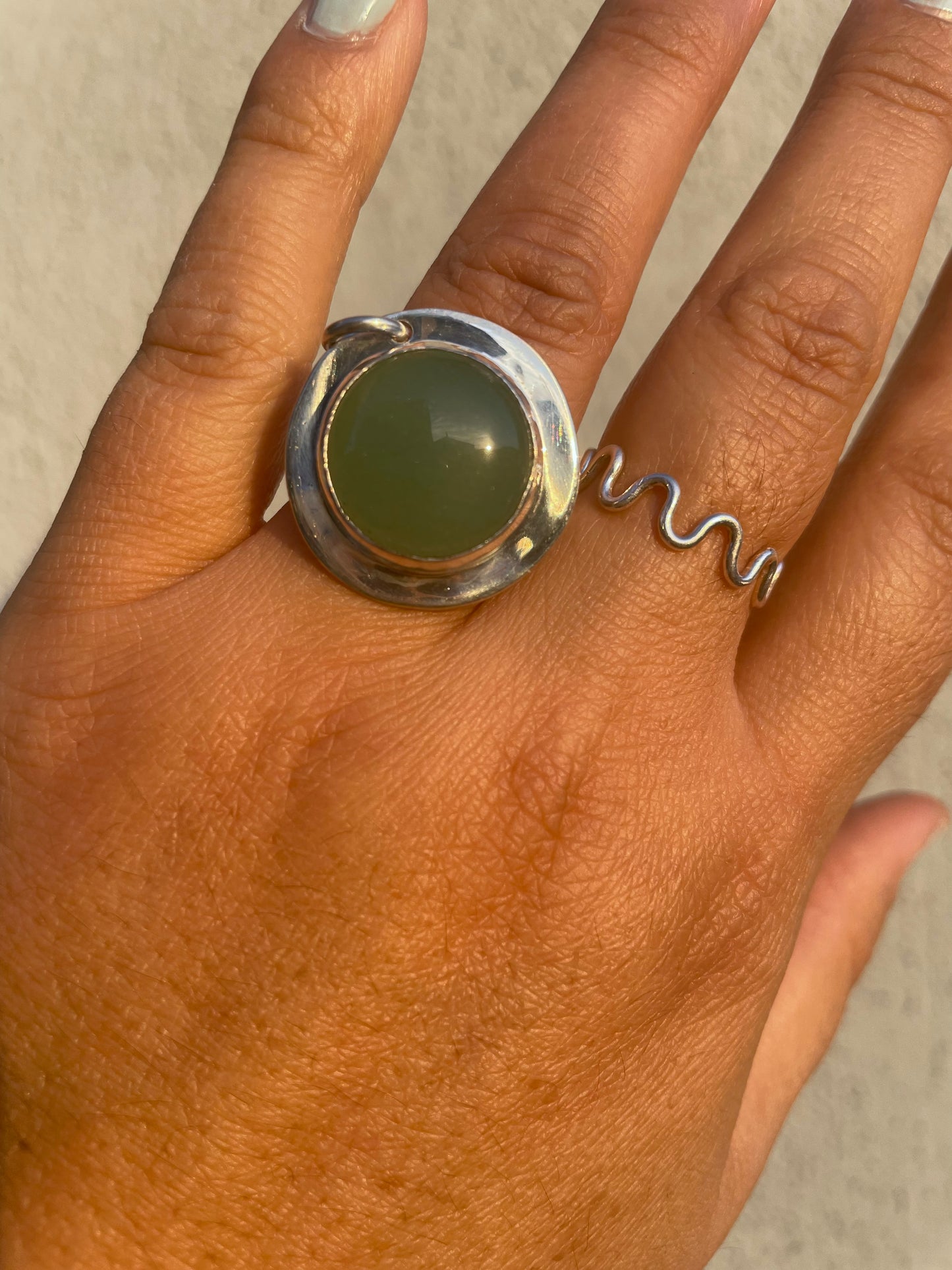 Round Green Aventurine Ring Ring