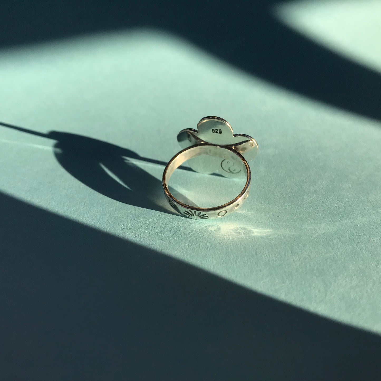 Daisy Ring- Classic 5 Petal with Rainbow Moonstone