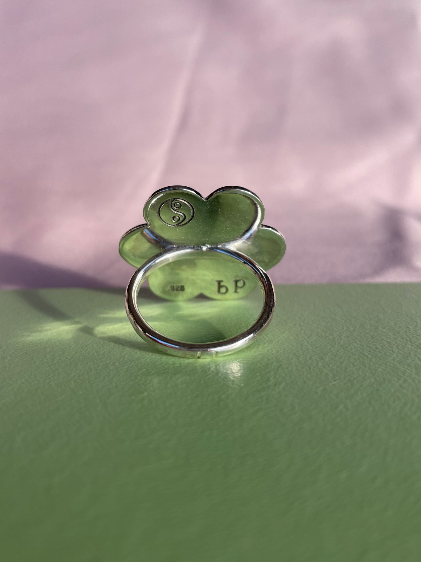 Daisy Ring- Medium 6 Petal Tourmalated Prehnite