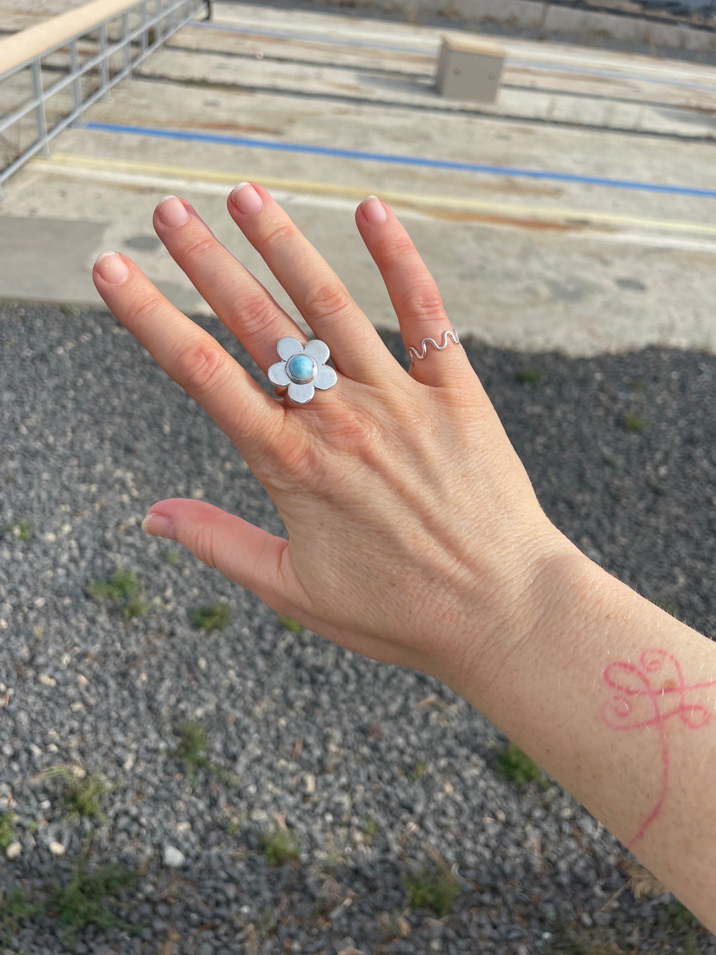 Daisy Ring- Larimar 5 Petal Classic