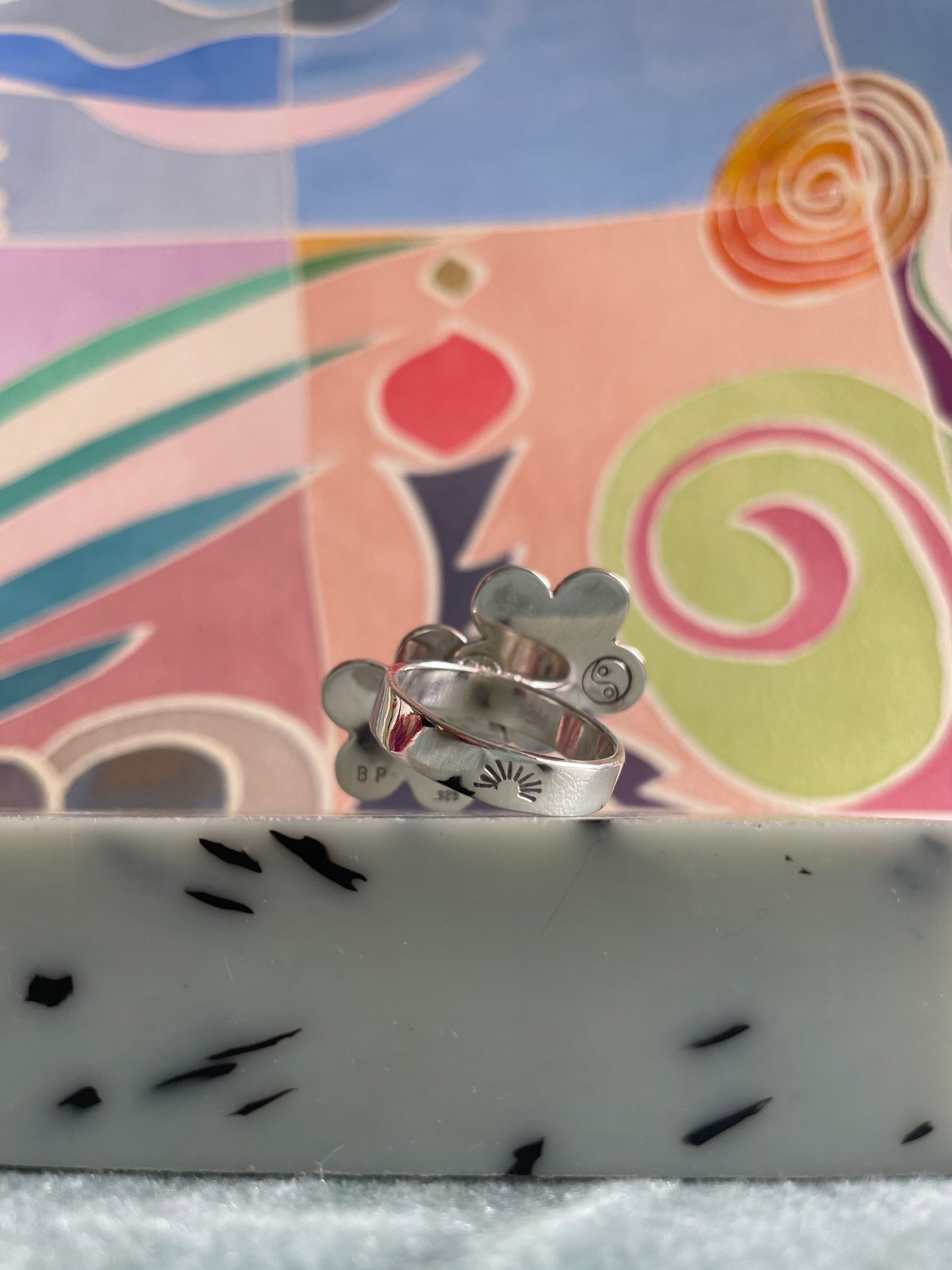 Double Daisy Ring- pink opal and lemon jasper