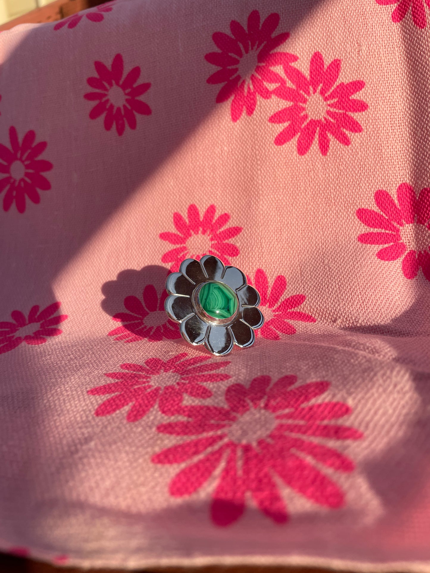 Chunky Daisy Ring with Malachite