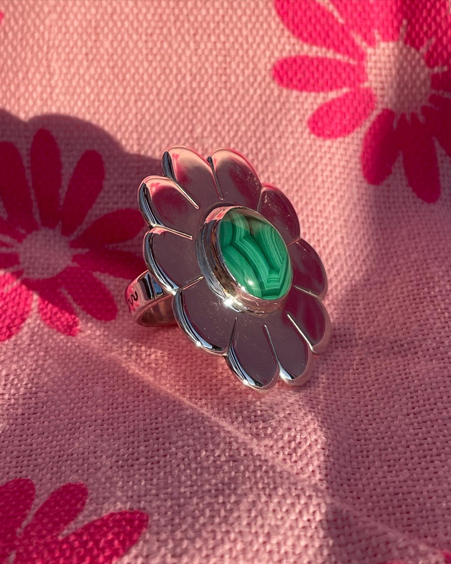 Chunky Daisy Ring with Malachite