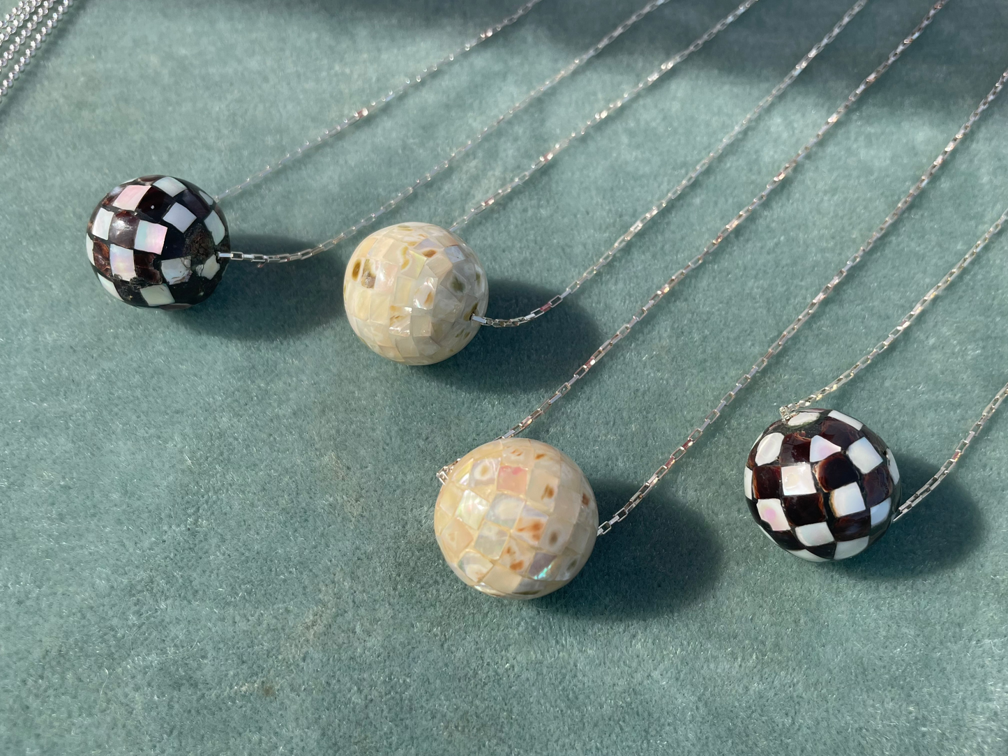 Checkered Inlaid Shell Necklace on Sterling Silver chain