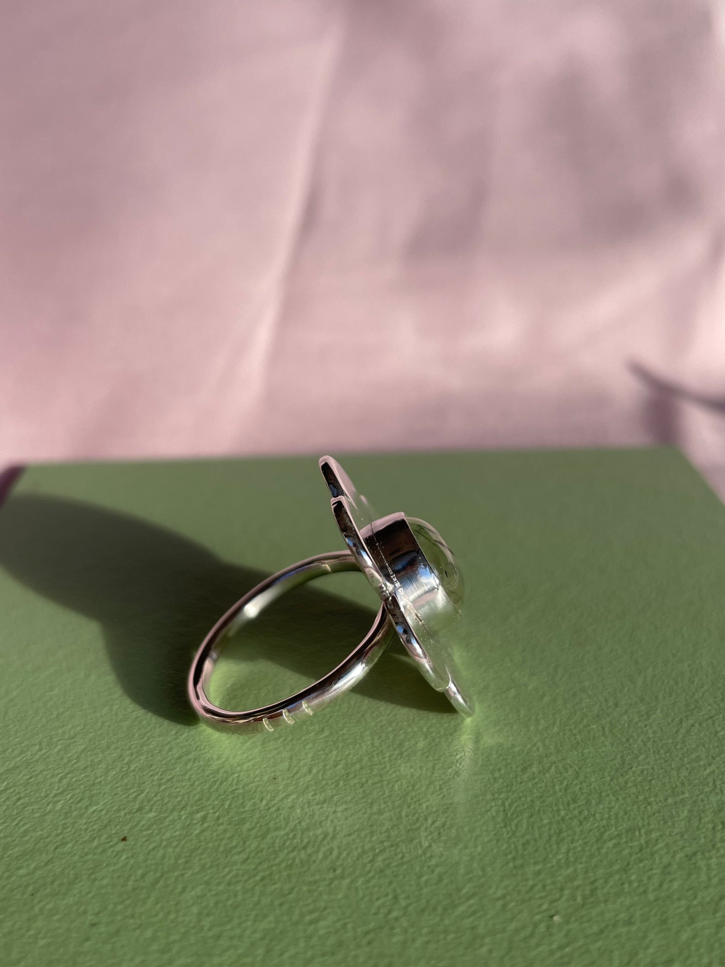 Daisy Ring- Medium 6 Petal Tourmalated Prehnite