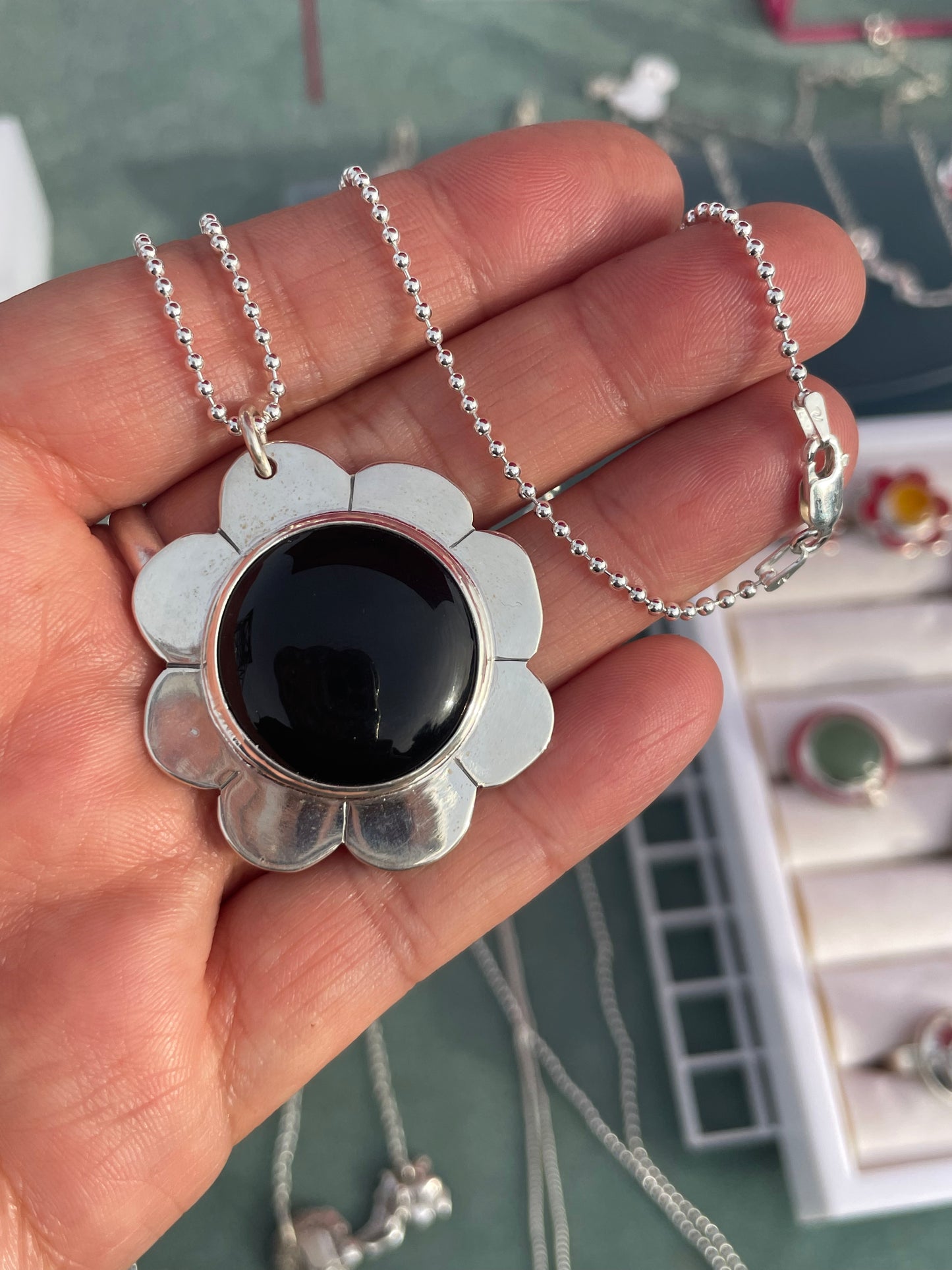 Chunky Black Onyx Daisy Necklace