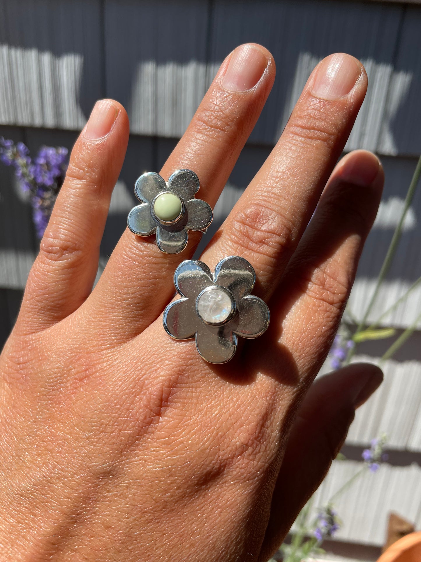 Daisy Ring- Medium Moonstone 5 Petal