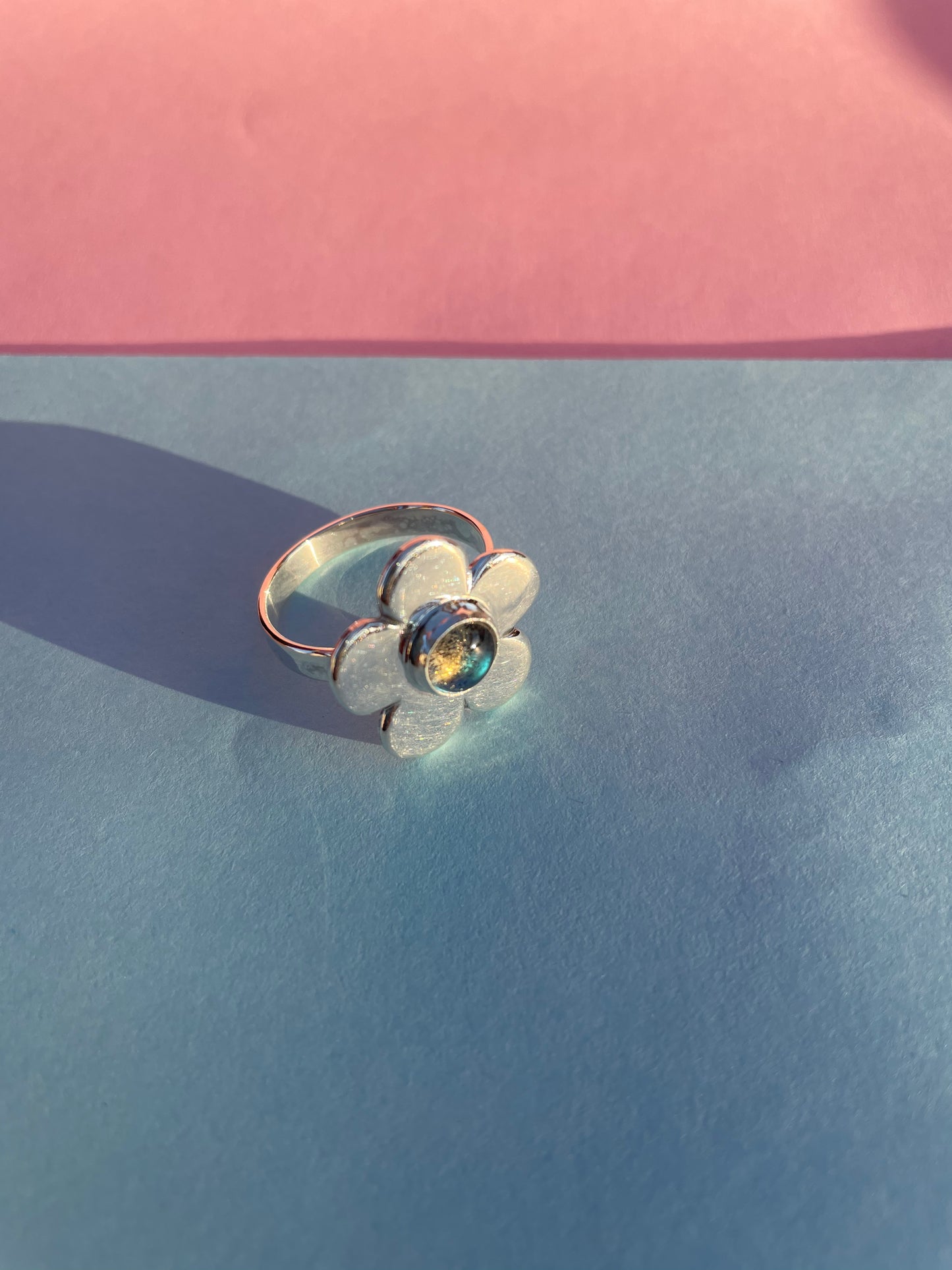 Daisy Ring- Classic 5 Petal Labradorite